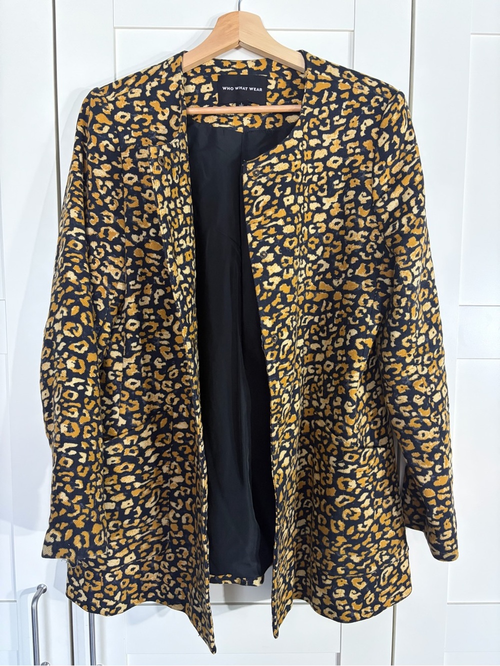 Who What Wear Leopard-Print Open Blazer in Black and Mustard W
